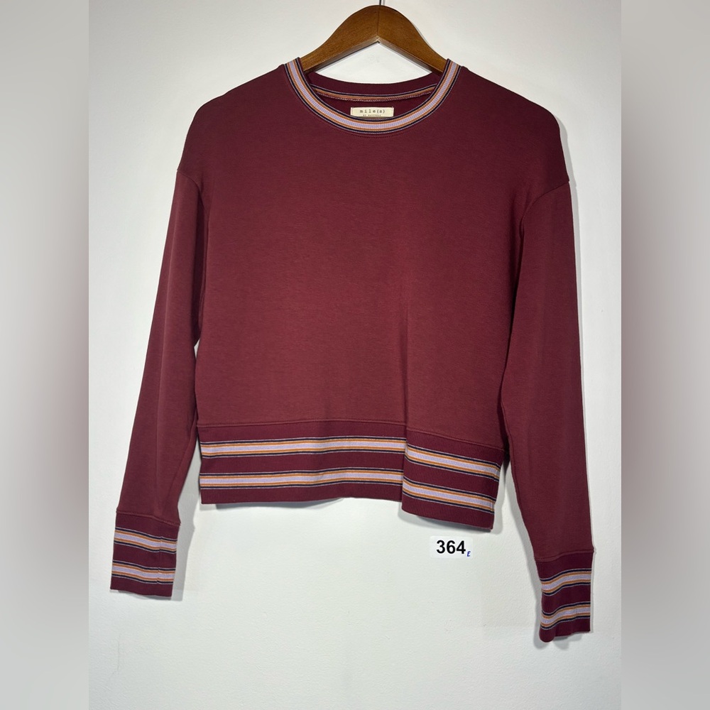 Madewell Burgundy Stripe-Trim Crew Sweatshirt Size S